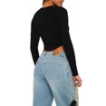 thumbnail image 5 of Wassery Women Slim Fit Crop Tops Juniors Long Sleeve Round Neck Basic T-Shirt Solid Color Casual Base Tees Teen Girls Curved Hem Pullover Tops, 5 of 6