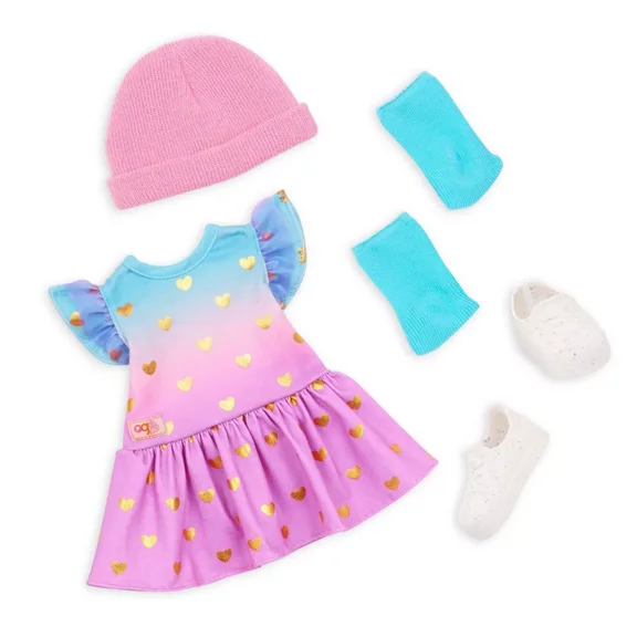 Our Generation Lovely Hearts Pink Hat & Gradient Dress Outfit for 18" Dolls