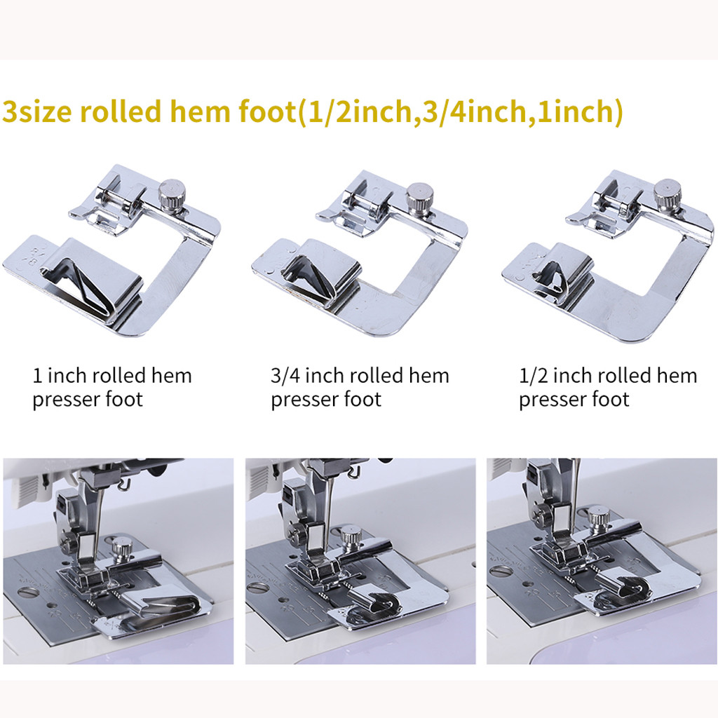 9PC Rolled Hem Pressure Foot Sewing Machine For Low Shank Adapter ...