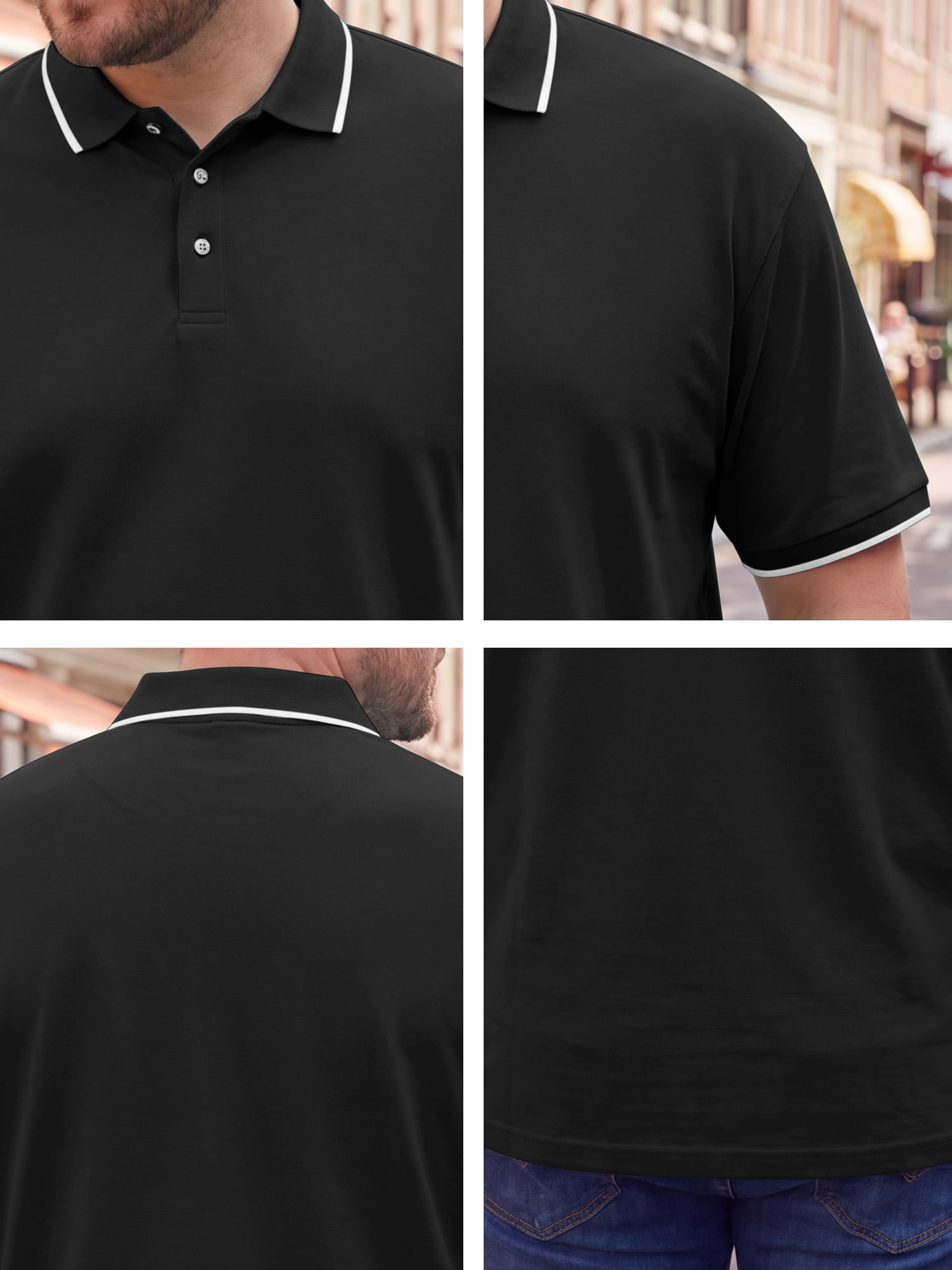 DARING DIVA Men's Big & Tall Shirts Casual Short Sleeve Color Block Polo Shirt XL Black