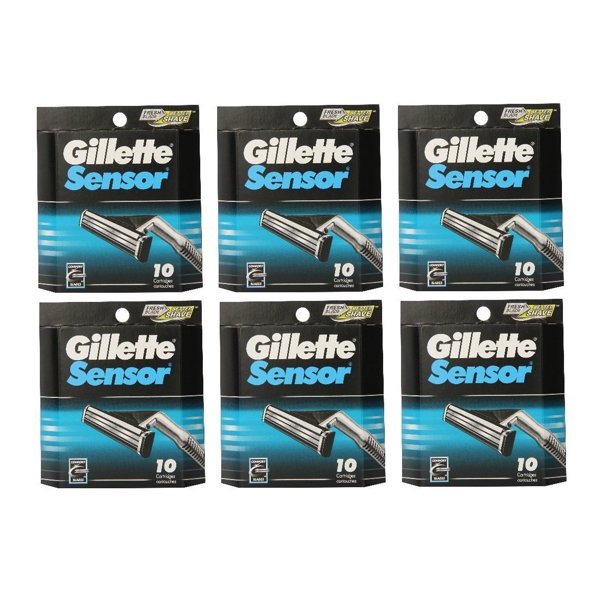 Gillette Sensor Refill Blade Cartridges, 10 Ct. (Pack of 6) + Schick