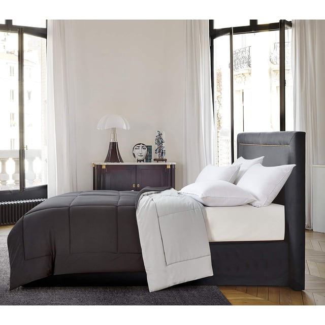 Blue Ridge Home Fashion Microfiber Two-Tone Reversible Down Alternative All Season Comforter-Hypoallergenic Polyester Fill, Twin, Black - Platinum