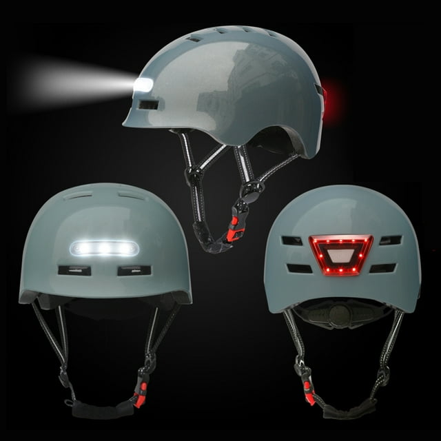 LED Bike Helmet with Light USB Rechargeable Protective Helmet with Warning Light for Balance Bike Scooter Night Cycling Rock Climbing