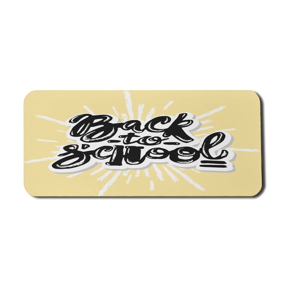 Saying Computer Mouse Pad, Chalky Graffiti Style Back to School Lettering on Sunburst Effect, Rectangle Non-Slip Rubber Mousepad X-Large, 35" x 15" Gaming Size, Pale Mustard White, by Ambesonne