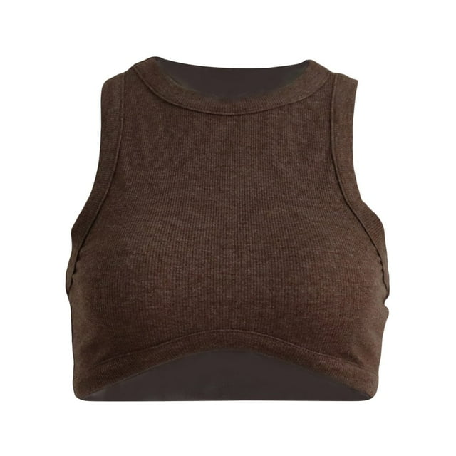 CNKOO Crop Tops pour Femmes Décontracté Couleur Unie Col Ajusté Sans Manches
