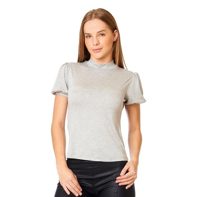 Blusa Mujer Lisa Con Pliegues en Manga Corta Gris Casual gris G Incógnita 330502