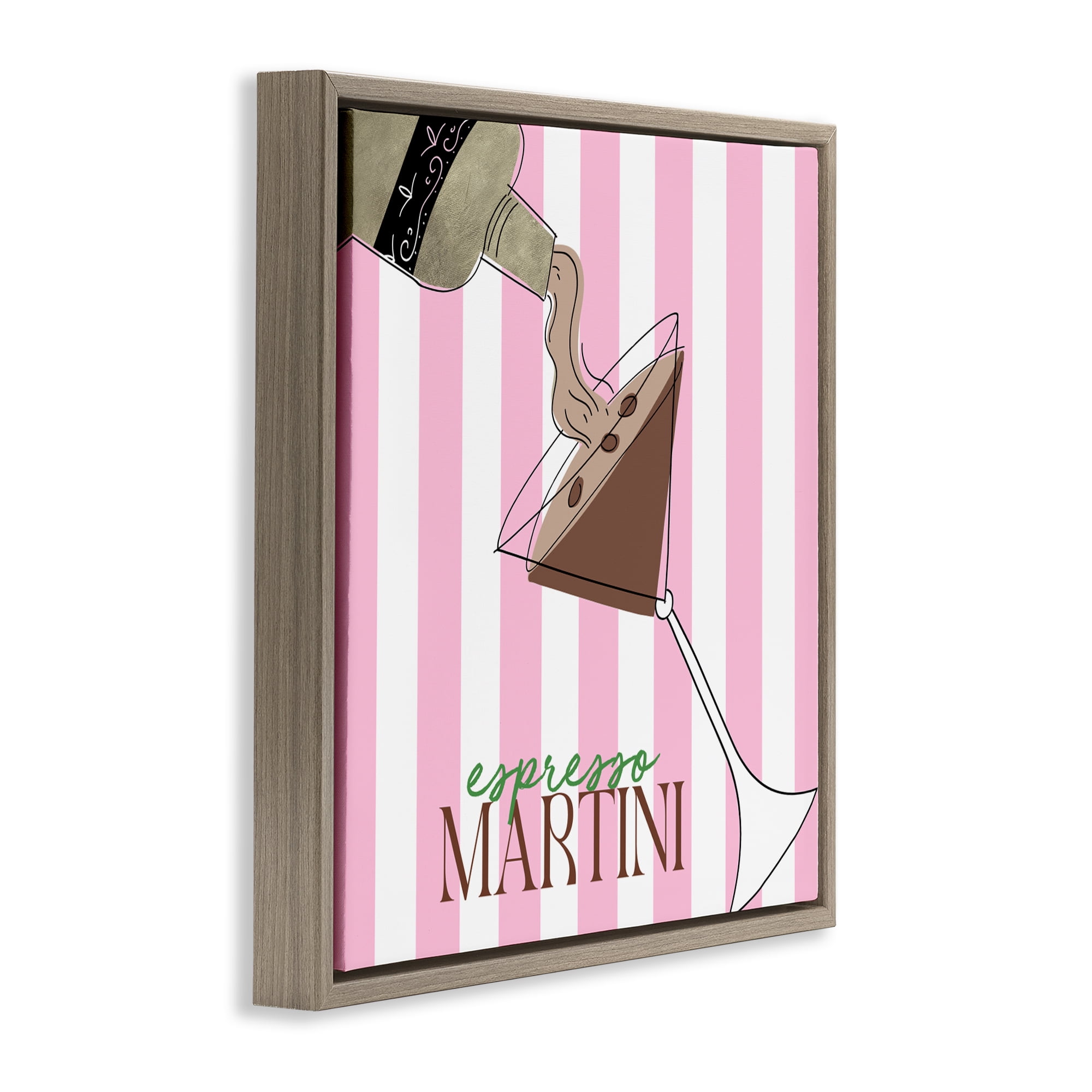 Stupell Industries Espresso Martini Pink Stripes Brown Framed Floater Canvas Wall Art, design by Deidre Mosher