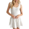 thumbnail image 3 of Womens Ruffle Mini Dress Sleeveless A Line Fit and Flare Crew Neck Crochet Knit Tank Dresses White One size, 3 of 9