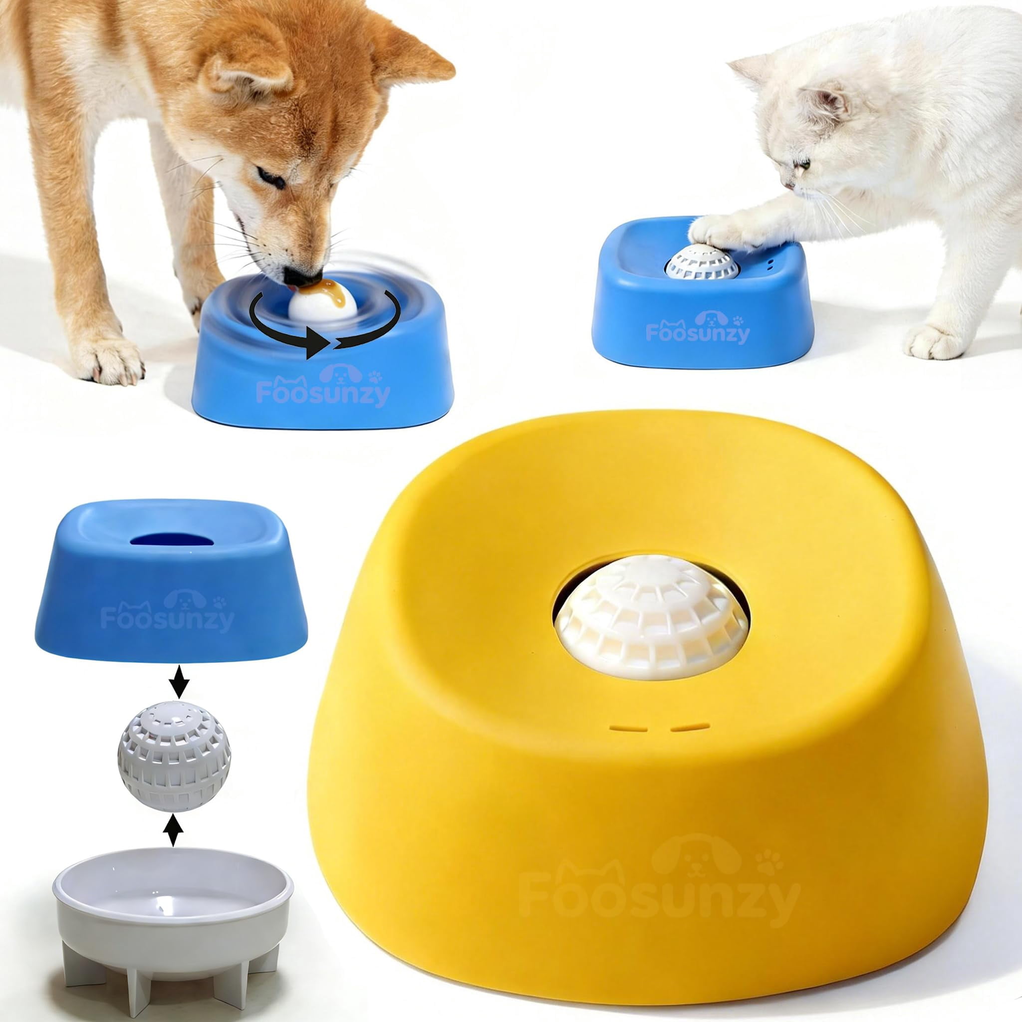 Lick and Roll Bowl, Dog Lick Bowl with Rolling Ball – Interactive Slow Feeder Dog Bowls, Large Capacity Non-Slip Lick Bowl for All Dogs