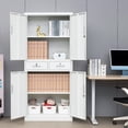 thumbnail image 6 of CMY Metal Storage Cabinet, 71" H x 32" W x 16" D Locking Storage Cabinet with Adjustable Shelves and 2 Drawers, Steel Storage Cabinet for Office, Garage, Home, School, Utility Room-White, 6 of 6