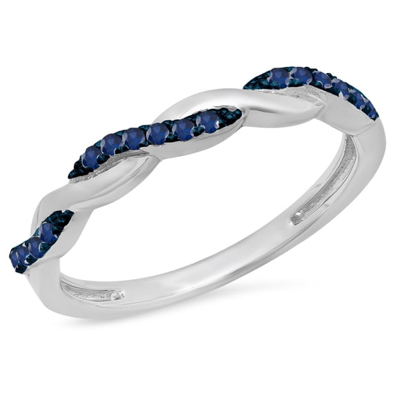 Dazzlingrock Collection 0.15 Carat (ctw) Sterling Silver Round Blue Sapphire Ladies Swirl Wedding Stackable Band, Size 10
