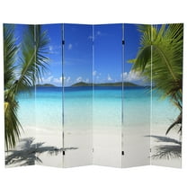 Oriental Furniture 6 ft. Tall Double Sided Beach Canvas Room Divider - 6 Panel