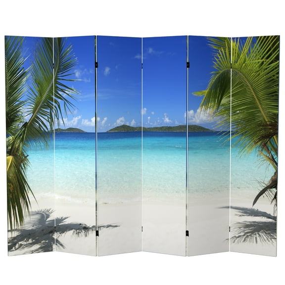 Oriental Furniture 6 ft. Tall Double Sided Beach Canvas Room Divider - 6 Panel