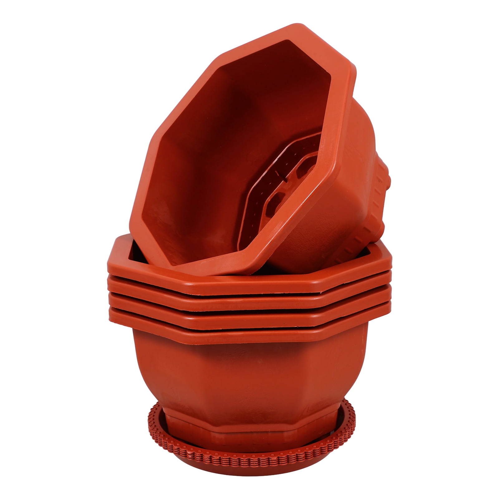 EXHUMKY BERTDOMD Set of 5 Red Octagonal Plastic for Indoor and Outdoor Gardening 10.2 x 10.2 x 5.7 inches