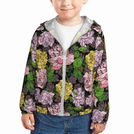 

Sun Hoodie for Kids Colorful roses Long Sleeve Swim Fishing Shirts Sun Protection Zip Up Jacket Clothing Athletic Hoodie