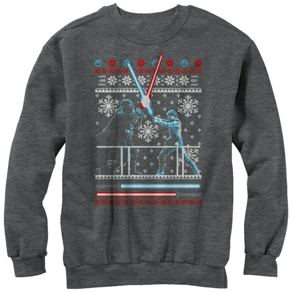 Men's Star Wars Ugly Christmas Duel Sweatshirt Charcoal Heather Large