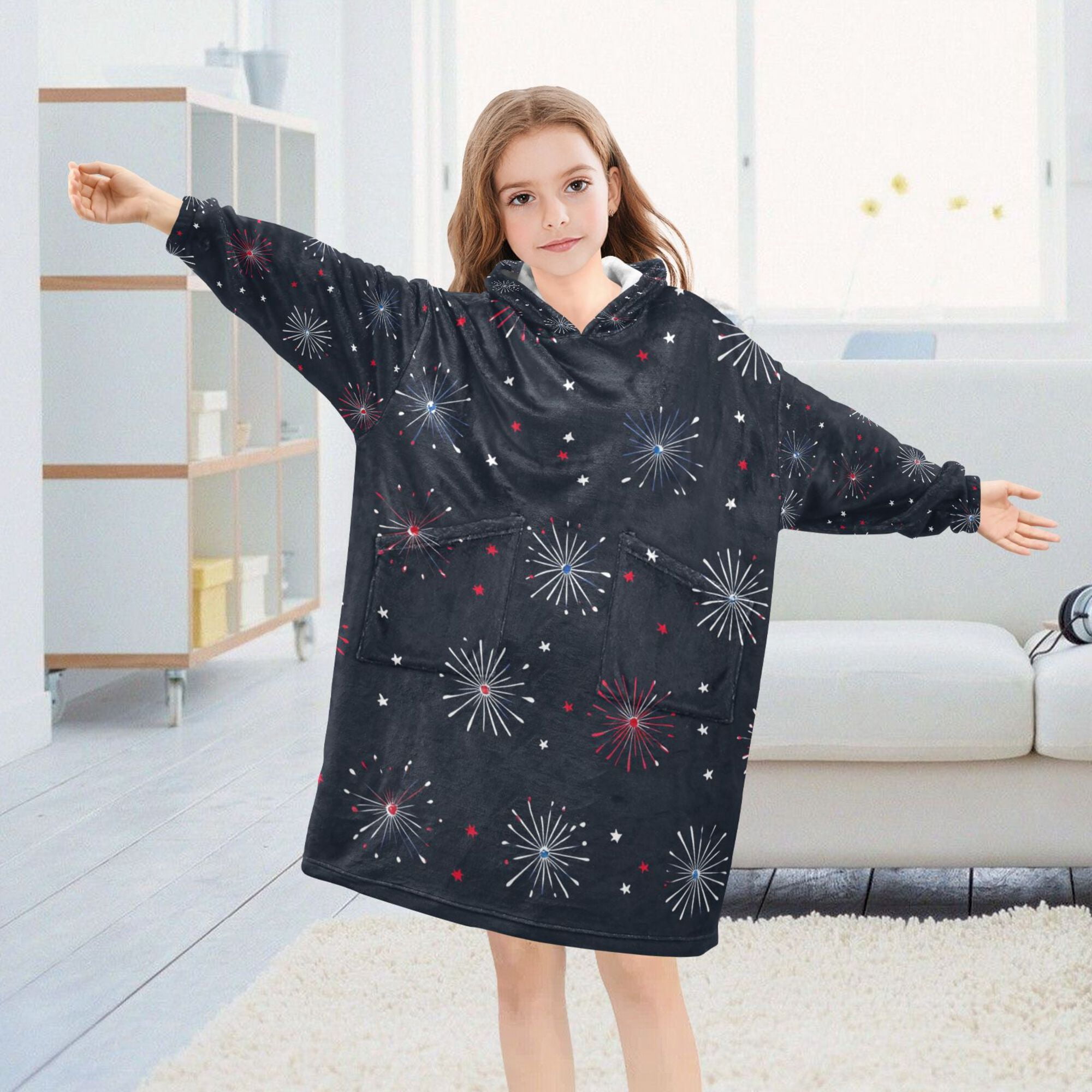 FORMRS Wearable Blanket Hoodie with Sleeves for Kids Cozy Flannel Sweatshirt, Starry Night Pattern
