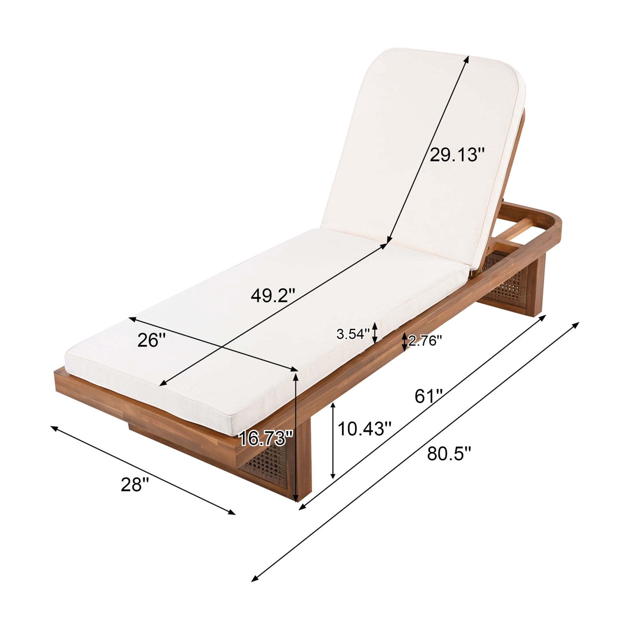 Christopher Knight Home 2 Pieces Acacia Wood Patio Chaise Lounge & Side Table Set, White Cushion