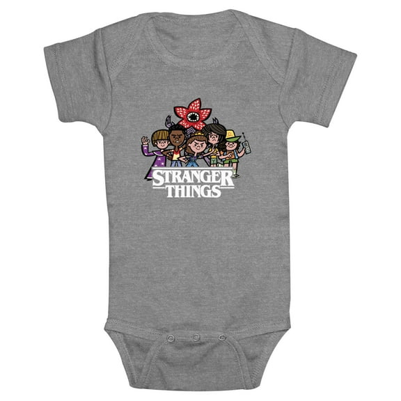 Netflix Infant's Stranger Things Cartoon Characters Logo Bodysuit