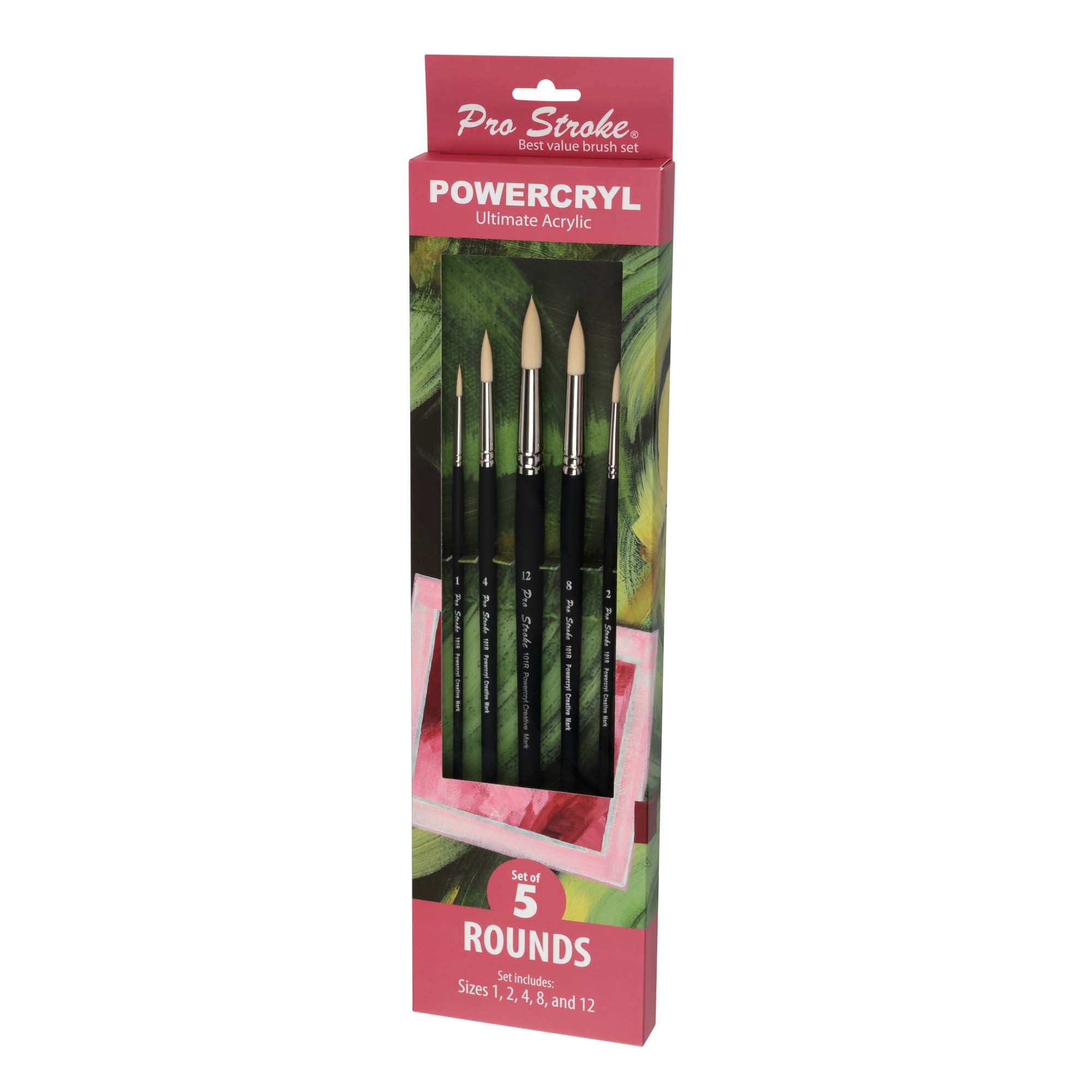 Creative Mark Pro-Stroke Powercryl Acrylic Paint Brushes - Rounds Value Set of 5, Synthetic Paint Brushes for Artists, Seamless Nickel-Plated Ferrules, Matte Black Wooden Handle, Soft-Touch Grip