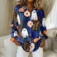 thumbnail image 2 of Halloween Shirts for Women Button Down Collared Funny Pumpkin Ghost Womens T Shirts Fall Clothes Long Sleeve Holiday Outfits Tops Blue XXXL, 2 of 8