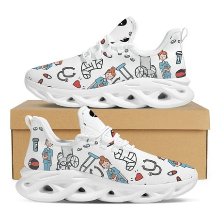 

Yikeluo Hot Selling Women Sneakers Shoes Cute Cartoon Nurse Medical Printing Flats Shoes for Ladies Breathable Platform Footwear
