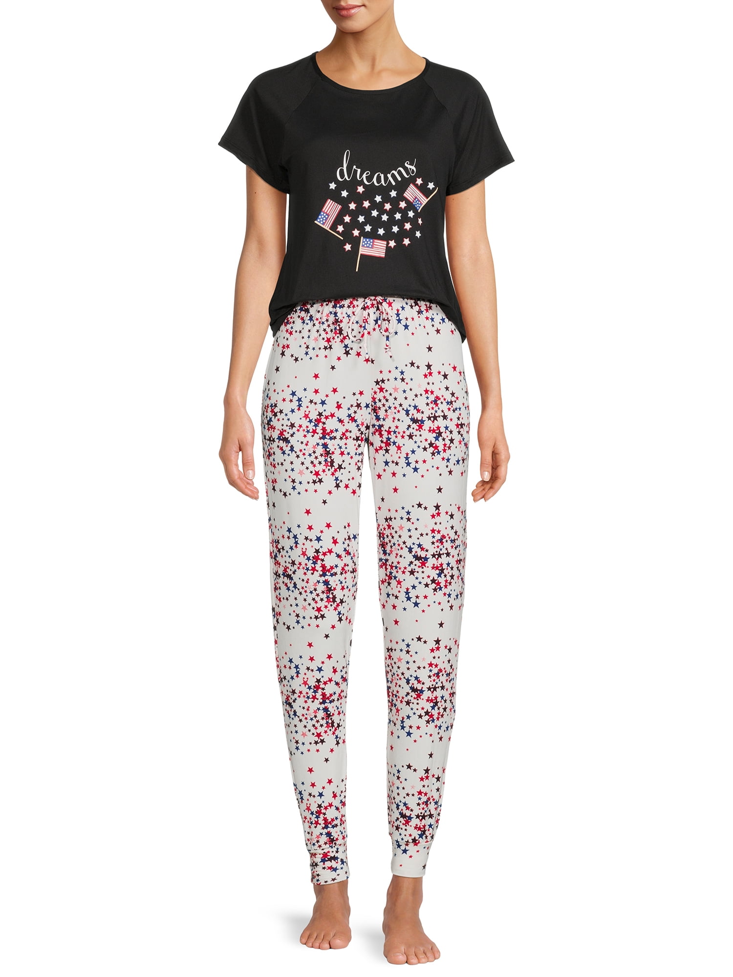 YMI Junior's and Junior's Plus Short Sleeve T-Shirt and Joggers, 2-Piece Set