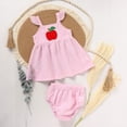 thumbnail image 3 of ZEHJUHAN Baby Girl Outfit Apple Applique Dress & Shorts Set Ruffle Sleeves Summer of School Outdoor Activities Pink，2-3Y, 3 of 7