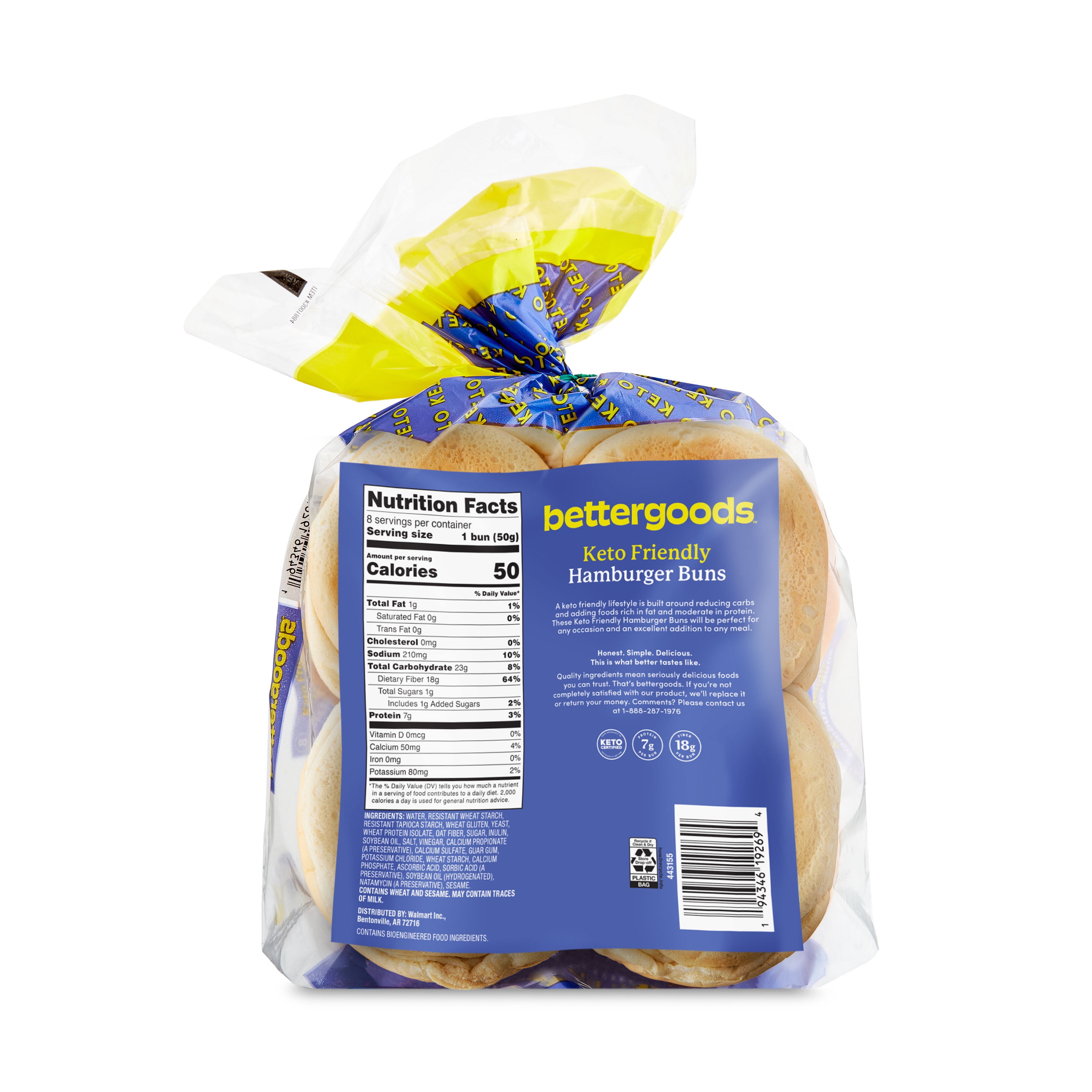 bettergoods Keto Friendly Hamburger Buns, 14 oz, 8 Count