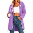 thumbnail image 5 of Fmbrln Womens Length Zip Up Hoodies Long Sleeve Solid Color Tunic Sweatshirt Fall Winter Drawstring Casual Outerwear Purple L, 5 of 5
