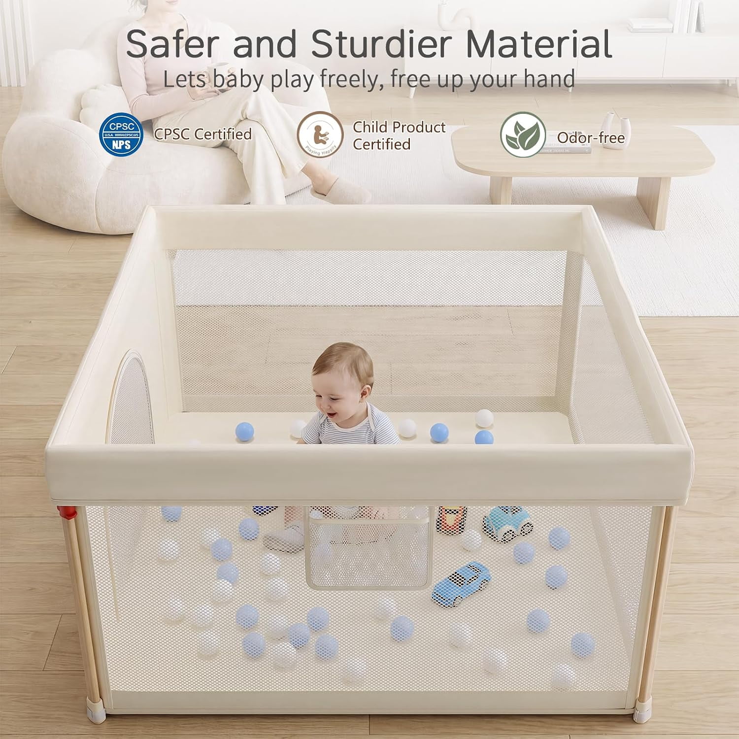 Baby Playpen Portable Play Area with Foldable Frame and Mat