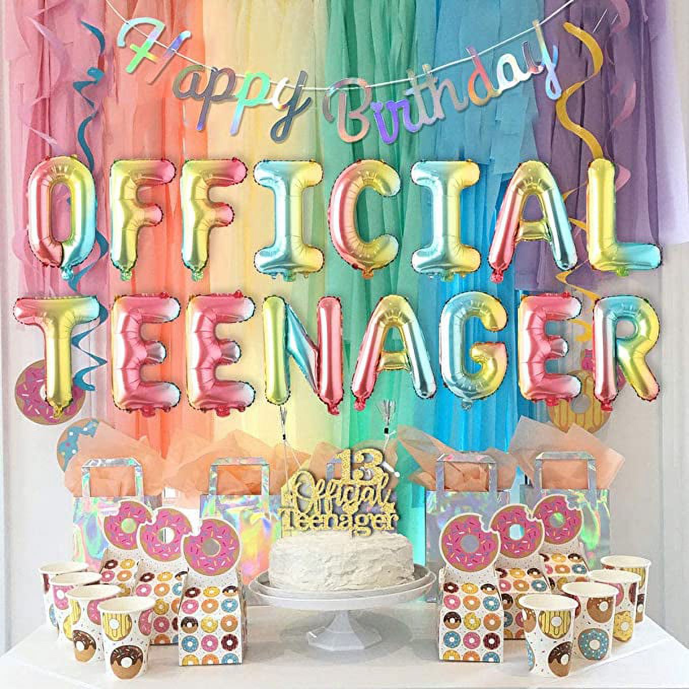 Rainbow 13th Birthday Decorations for Girls Happy 13th Birthday Party Decoration Supplies with Happy Birthday Banner Number 13 Foil Balloons 13 Year Old Cake Topper