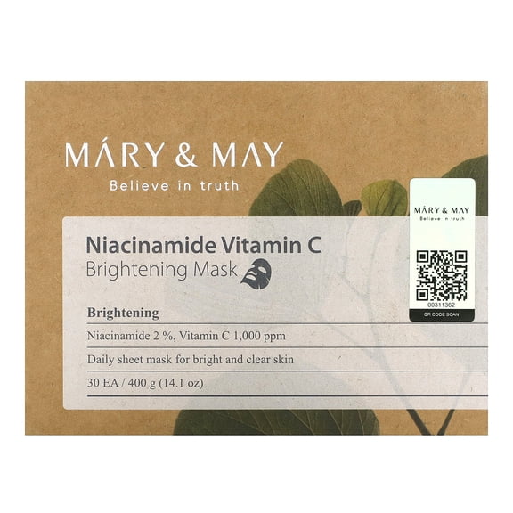 Mary & May Niacinamide Vitamin C, Brightening Beauty Mask, 30 Sheets, 14.1 oz (400 g)