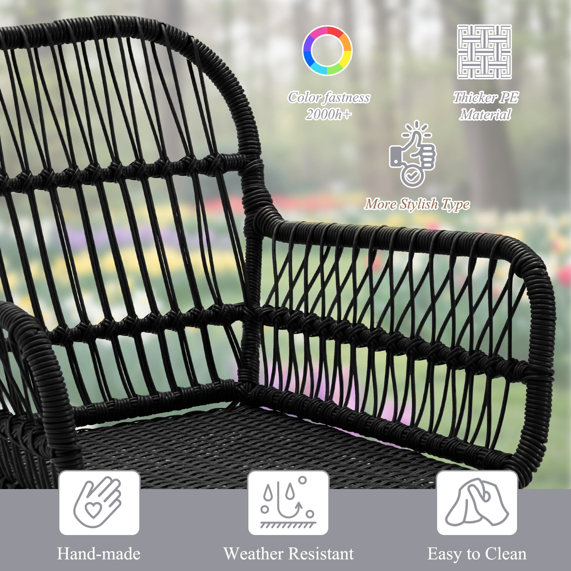 Bezseller 3-Piece Outdoor Wicker Furniture Set, Patio Conversation Set, Black