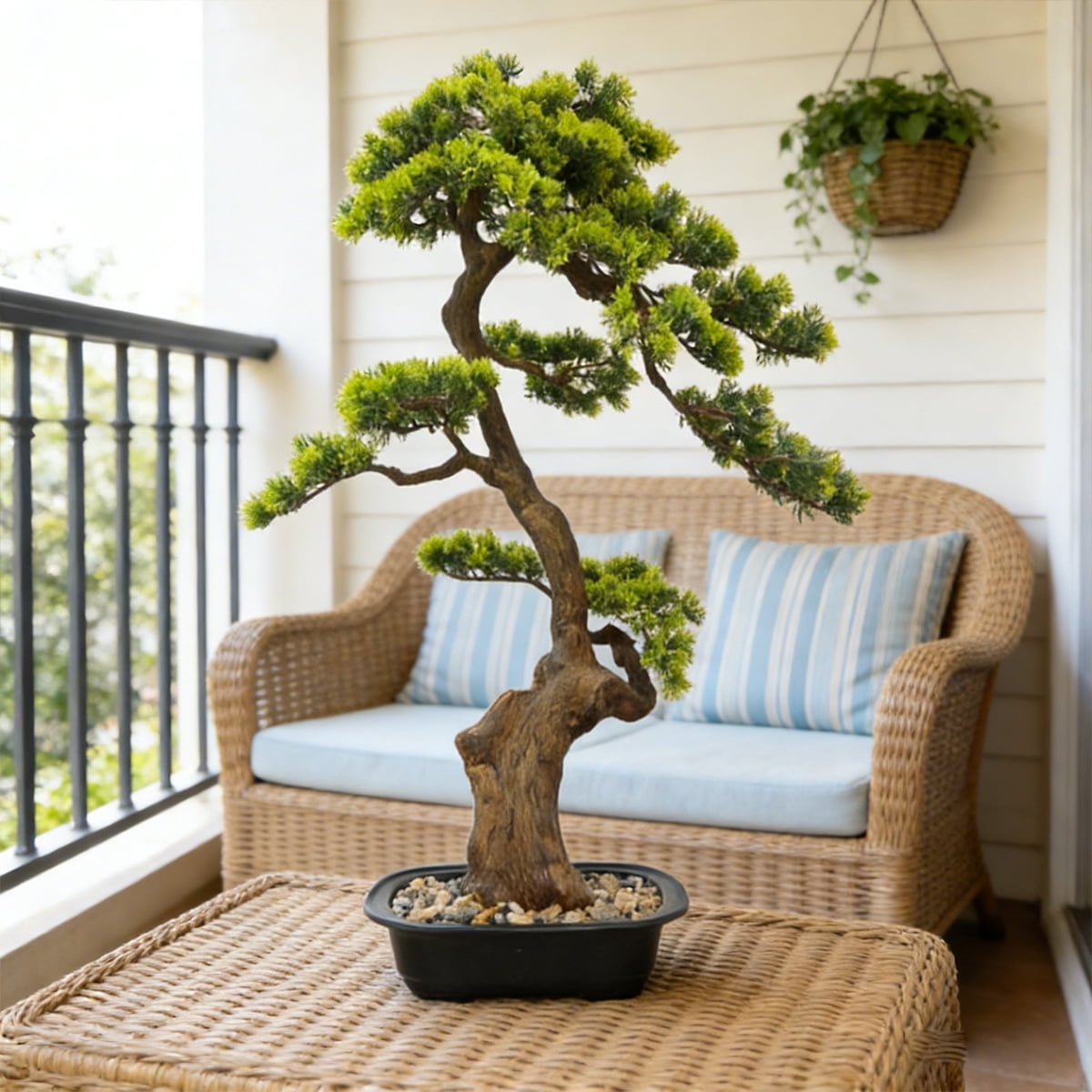 Artificial Pine Tree Fake Beauty Pine Tree Faux Plastic Green Leaves Nearly Natural Plants With Plastic Planter for Home Office Indoor Outdoor Decor 90cm