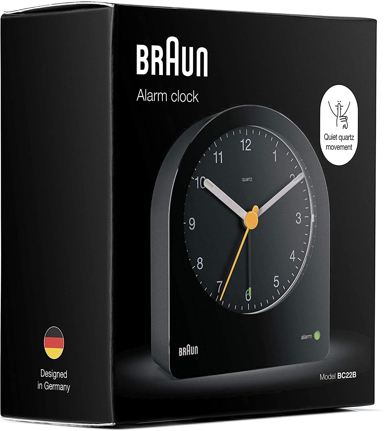 Braun BC22B: Black Analogue Alarm Clock with Snooze, Continuous Backlight, and Quiet Quartz Movement