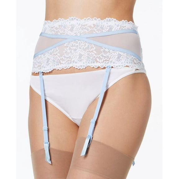 Maidenform Super Sexy Floral Lace Garter Belt MFB102, Size Medium, White W Blue Glow