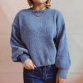 thumbnail image 2 of Womens Plus Size Crop Sweater Lantern Long Sleeve Round Neck Casual Loose Fitting Solid Color Knit Pullover Sweater,Blue,L, 2 of 5