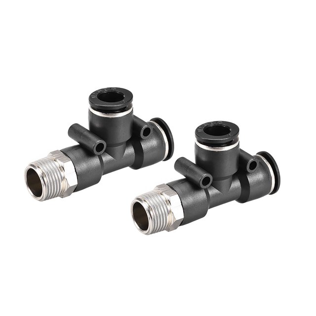Unique Bargains Plastic Tee Push To Connect Tube Fittings,10mmx3/8NPT Male Thread Push Lock 2pcs