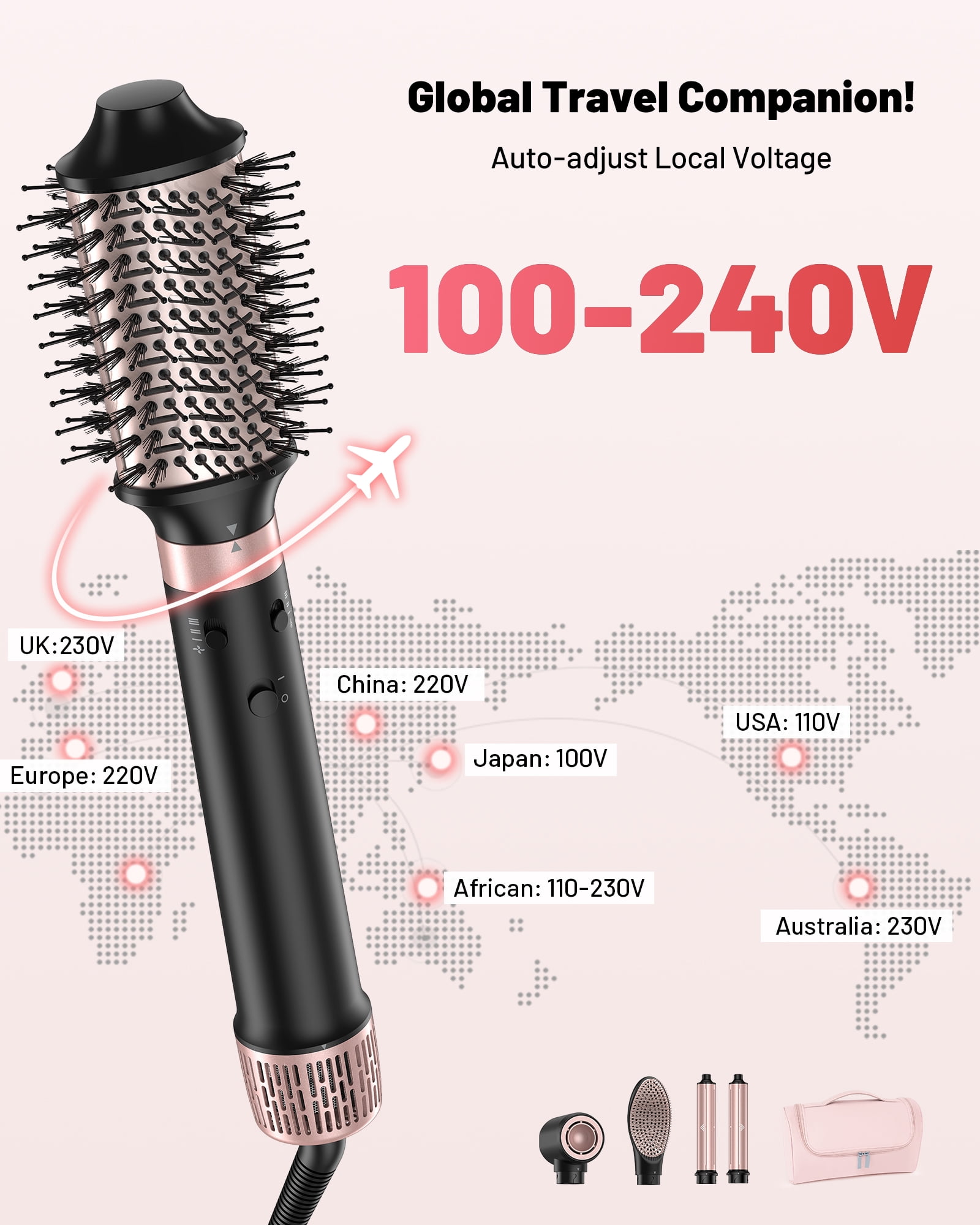 5 in 1 Professional Hot Air Styler Dual Voltage Hair Dryer Brush