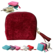 Mini Travel Jewelry Case - Portable Five Compartments Jewelry Bag Zipper with Tassel, Velvet Organizer Pouch for Rings Necklaces Bracelets Earrings 13.5*12CM Brick Red