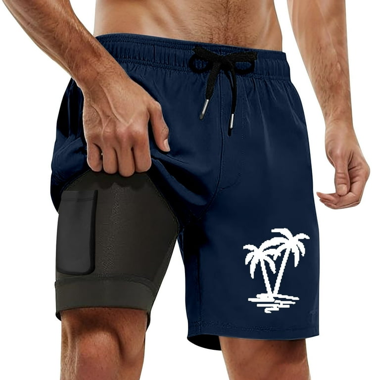Men's Swim Trunks with Compression Liner, Inseam Board Shorts