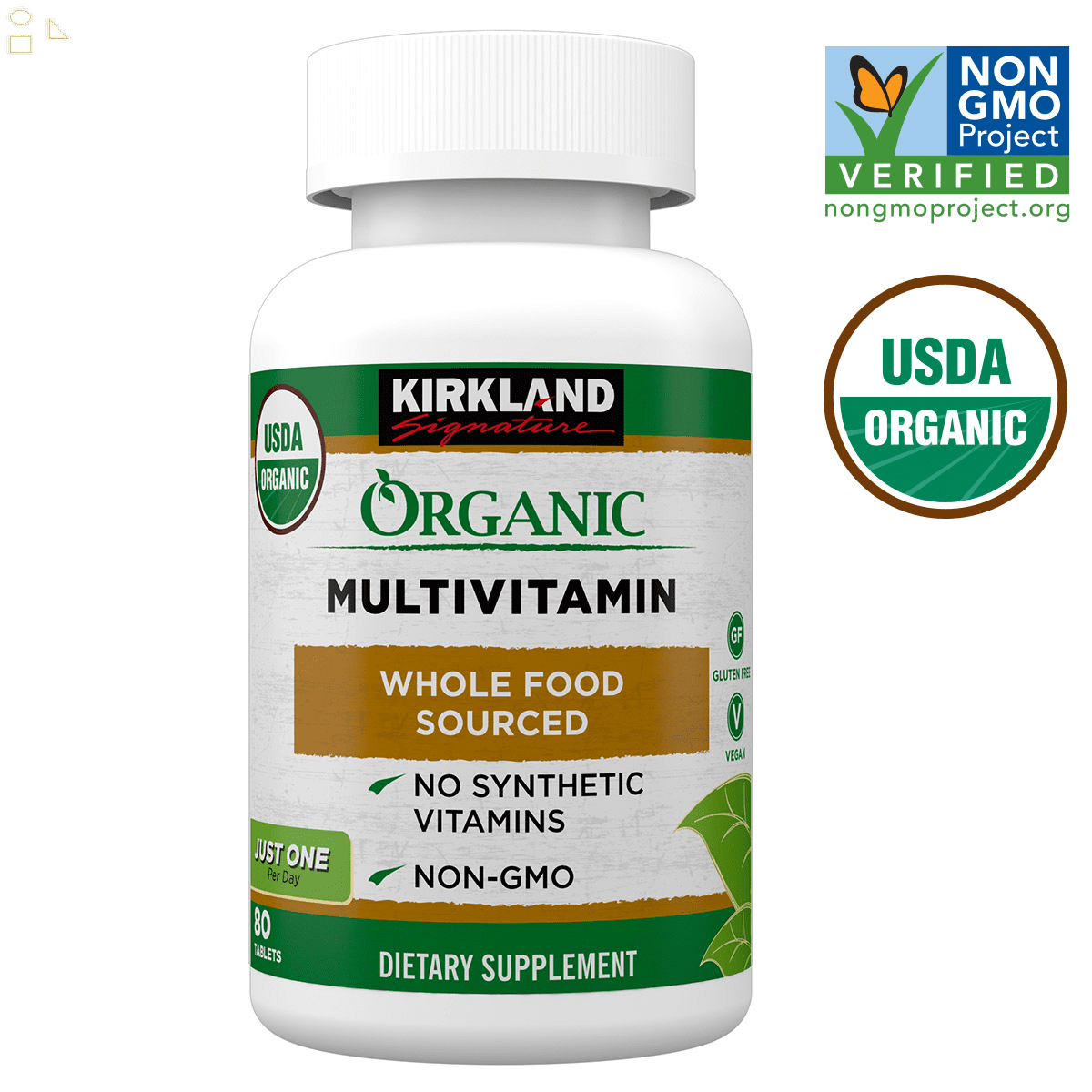 Kirkland Signature USDA Organic Multivitamin, 80 Coated Tablets Whole