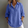 thumbnail image 6 of Linen Button Down Shirt Women Long Sleeve Linen Blend Tops Linen Shirts for Women Casual Ladies Gauze Tops Womens Gauze Tops Breathable Natural Flax Summer Vacation Linen Top,Blue,L, 6 of 9