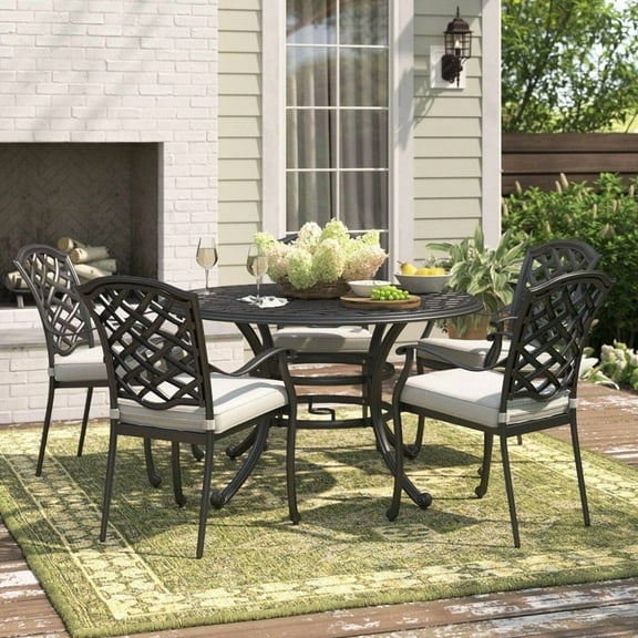 GatherCraft Arcadia 5-piece Outdoor Aluminum Dining Set with Cushions Sunbrella Cast Slate
