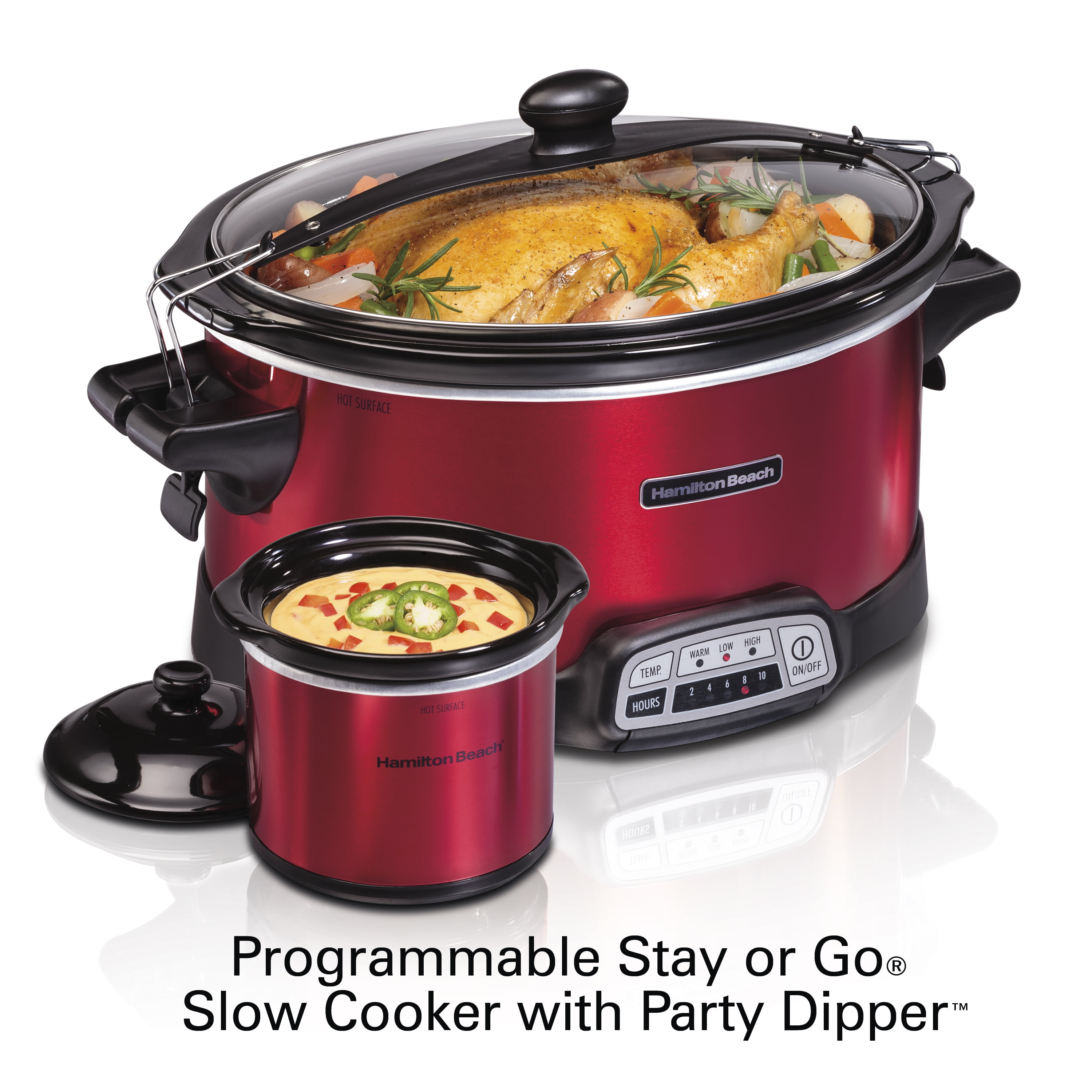 Hamilton Beach 7 Quart Stay or Go Programmable Slow Cooker with Party Dipper 