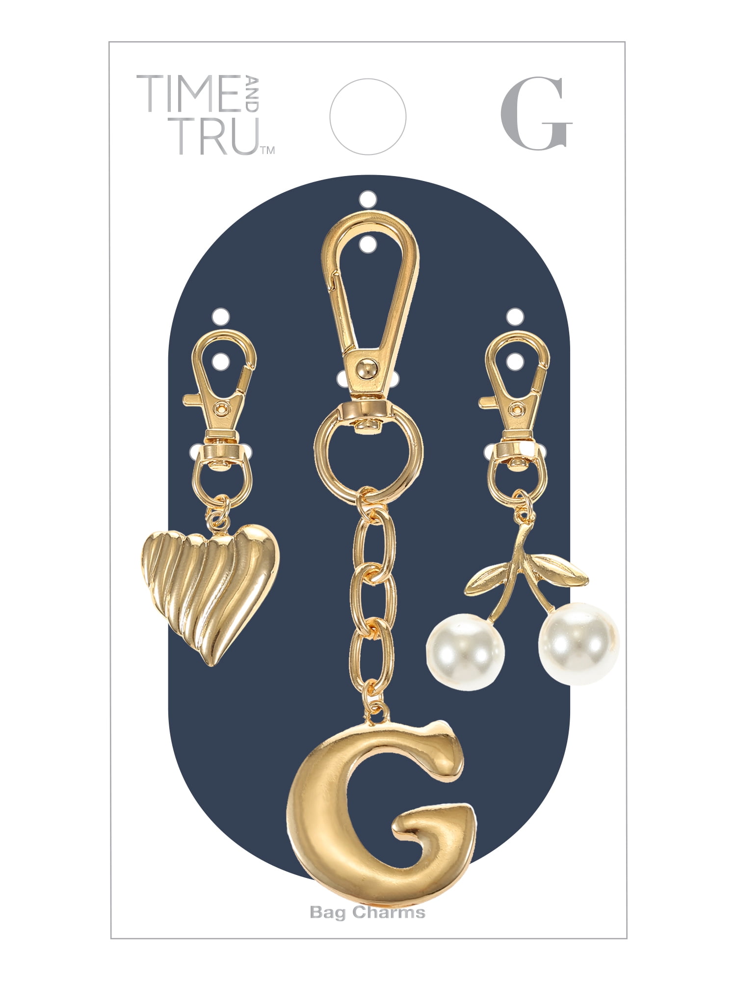 Time and Tru Goldtone Initial Letter Bag Charm Set, 3 Pieces, Letter G