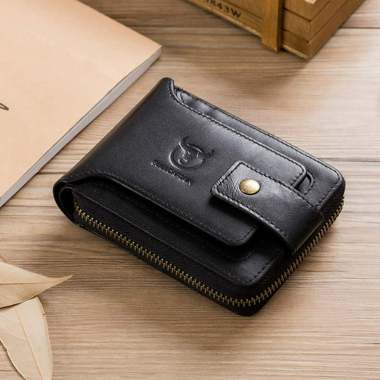 BULLCAPTAIN Genuine Leather Zipper Credit Card Holder ID And clutch  Designer Wallet High Quality High capacity Mens Wallet