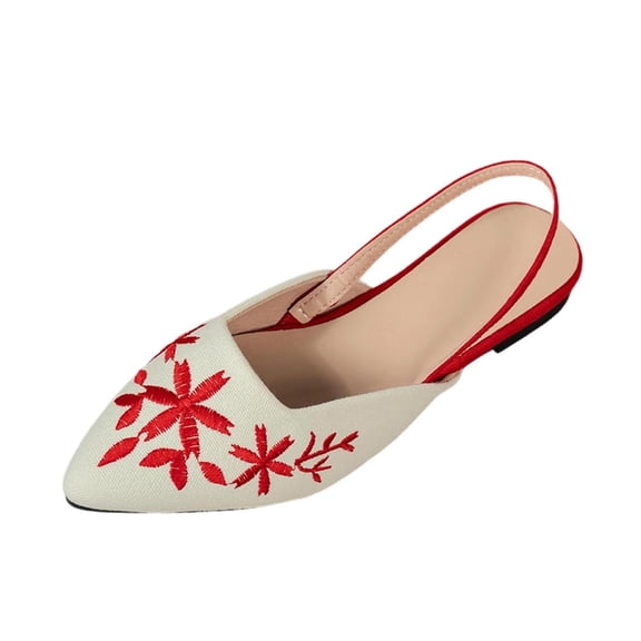 Xfvqtps Womens Embroidered Slingback Flat Sandals Pointed Toe Comfortable Casual Summer Shoes Red