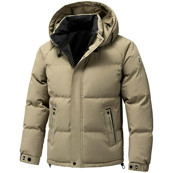 ZUKMRJPC Men's Padded Jackets Full Zipper Solid Color Loose Fit Hooded Winter Coats Thickened Warm Outdoor Bread Coats with Pockets
